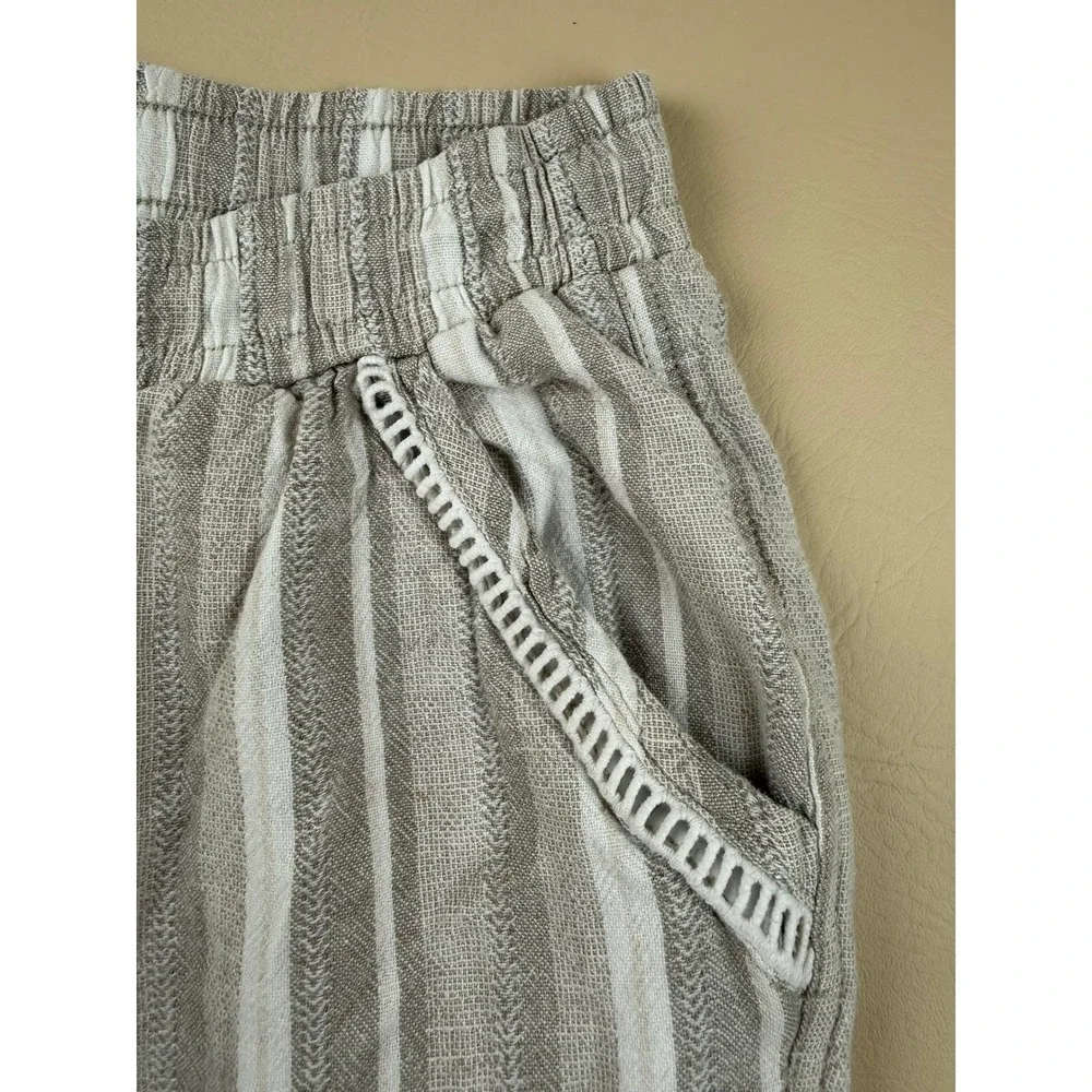 Coastal Striped Wide Leg Linen Blend Pants Crochet Trim M Briggs